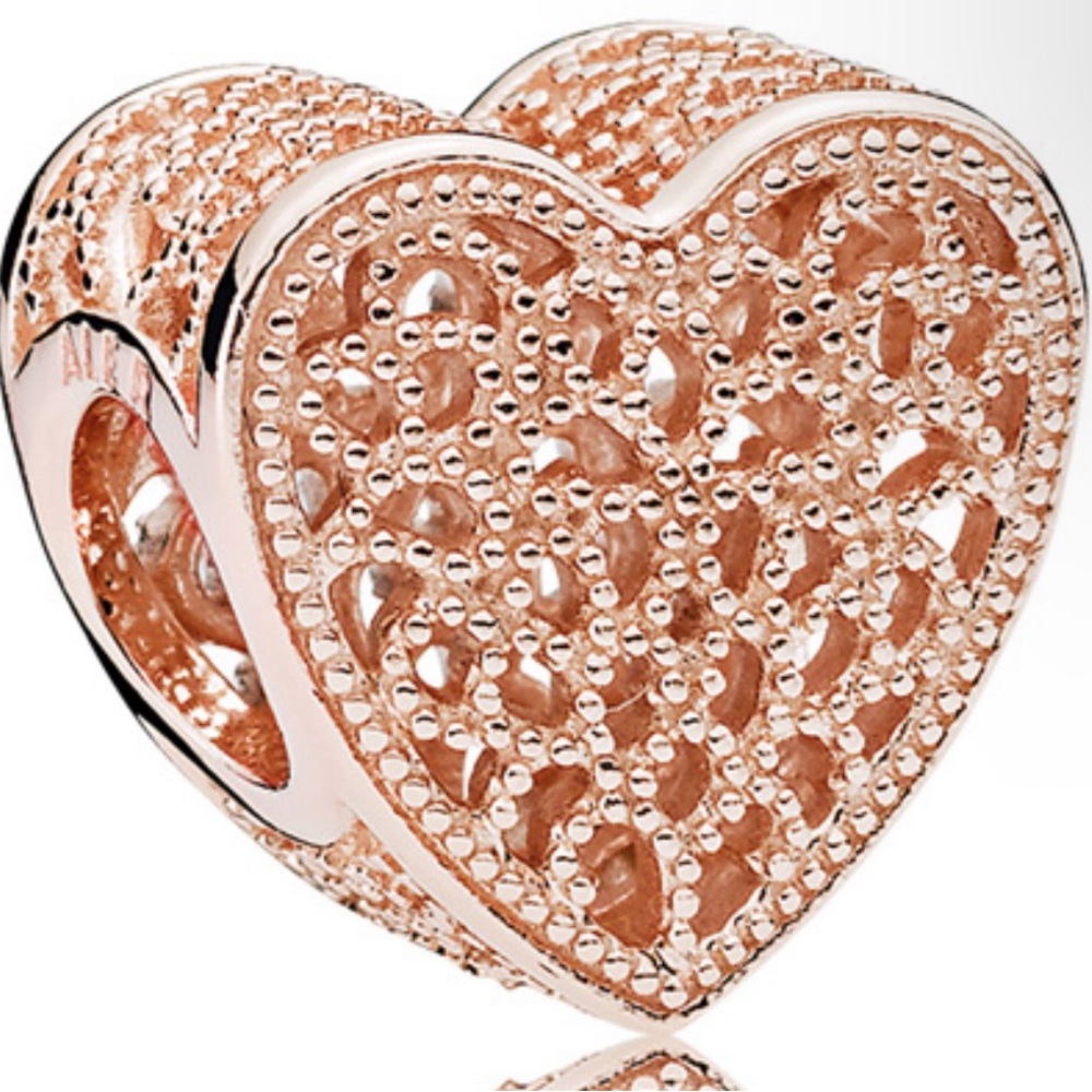 Authentic Pandora Rose Gold Beaded Heart Charm RETIRED